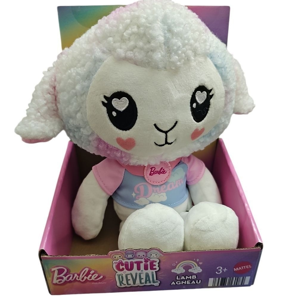 Barbie Cutie Reveal Lamb Plush Toy -‎ Soft Pastel Rainbow Colors with Heart Eyes